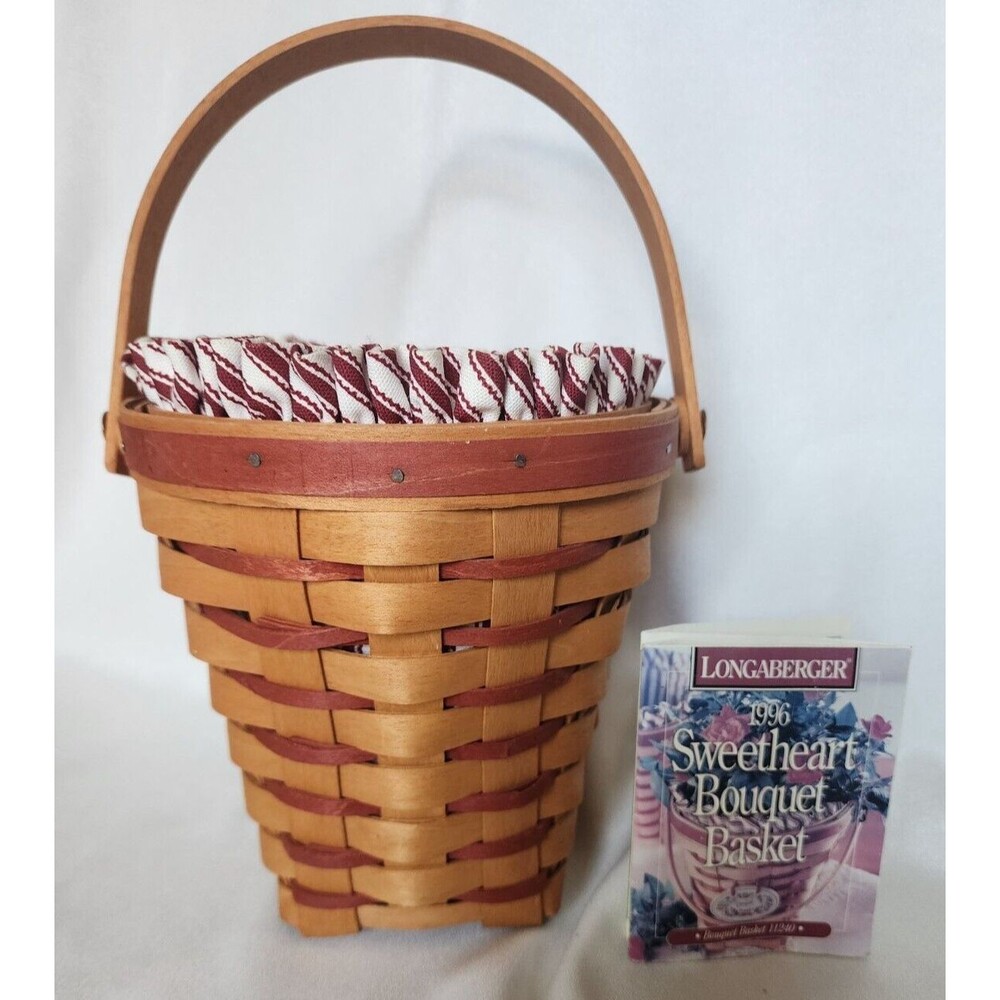Longaberger 1996 Sweetheart Bouquet Basket 11240 Red & White Striped Liner USA